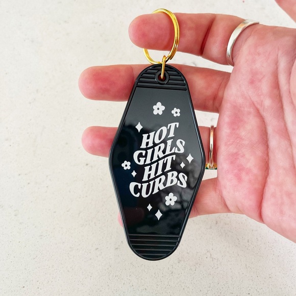 Hot Girls Hit Curbs Black White Motel Fob Keychain NWT - Picture 2 of 2